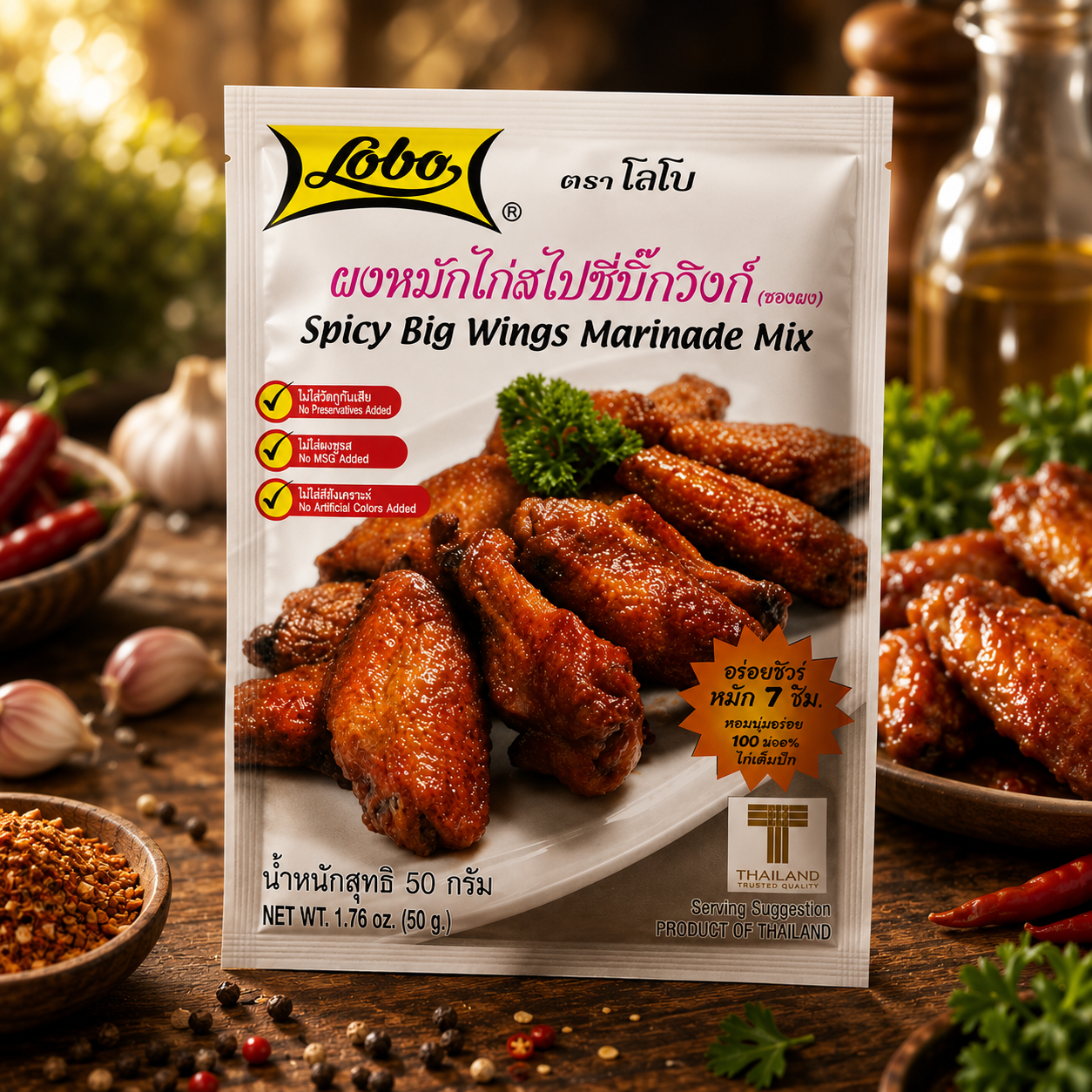 Lobo Spicy Big Wings Marinade Mix 50g | โลโบ ผงหมักไก่ สูตรสไปซี่ บิ๊กวิงก์