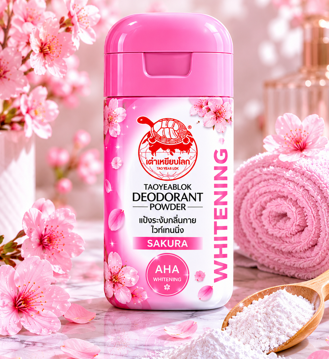 Taoyeablok Deodorant Powder Sakura 22g | เต่าเหยียบโลก แป้งระงับกลิ่นกาย สูตรไวท์เทนนิ่ง กลิ่นซากุระ