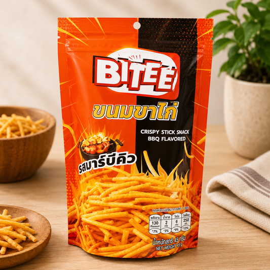 Bitee Crispy Stick Snack BBQ Flavor 45g (Pack of 6)