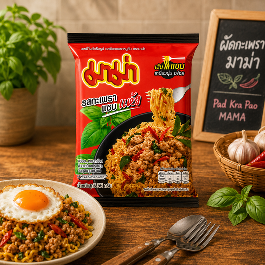 MAMA Instant Noodles Spicy Basil Stir-Fried Flavor 55g x 6 Pack | มาม่า บะหมี่กึ่งสำเร็จรูป รสกะเพราแซบแห้ง 55 ก. แพ็ค 6