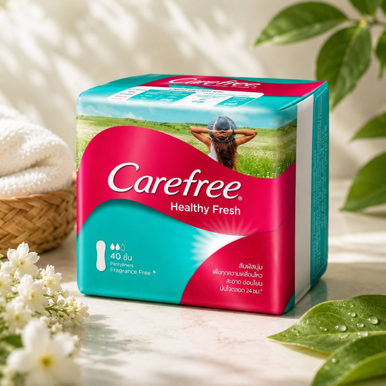 Carefree Healthy Fresh Pantyliners Fragrance Free 40pcs | แคร์ฟรี แผ่นอนามัย เฮลท์ตี้ เฟรช