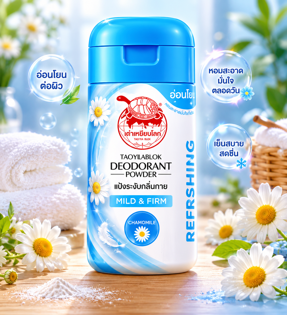Taoyeablok Deodorant Powder Mild & Firm 22g | เต่าเหยียบโลก แป้งระงับกลิ่นกาย สูตรมายด์แอนด์เฟิร์ม
