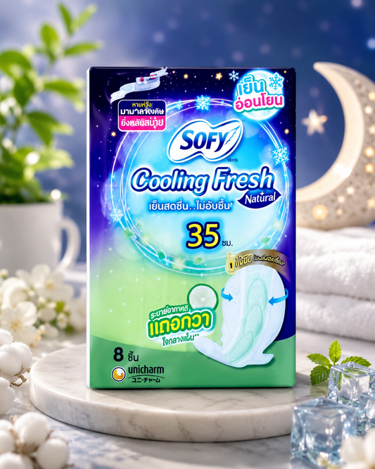 Sofy Cooling Fresh Natural Overnight Sanitary Pad with Wings 35cm 8pcs