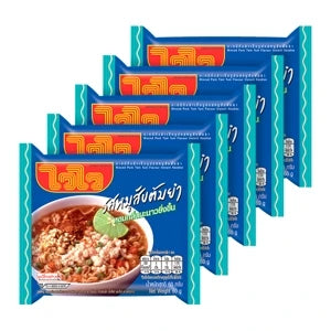 Wai Wai Minced Pork Tom Yum Flavor Instant Noodles 60g x 5 Pack | ไวไว บะหมี่กึ่งสำเร็จรูป รสหมูสับต้มยำ 60 ก. แพ็ค 5
