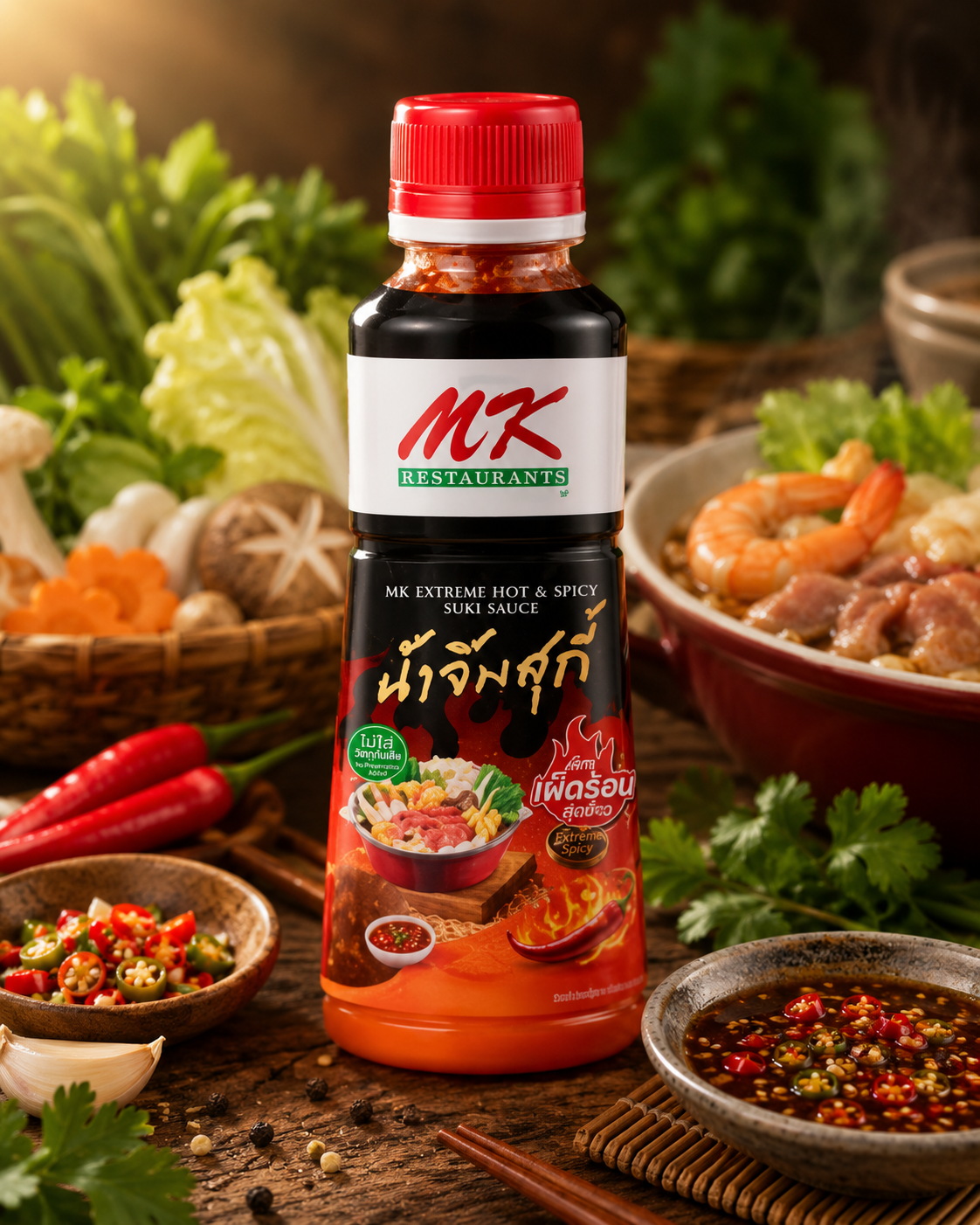 MK Restaurants Extreme Hot & Spicy Suki Sauce 350g | เอ็มเค น้ำจิ้มสุกี้ สูตรเผ็ดร้อนจัดจ้าน