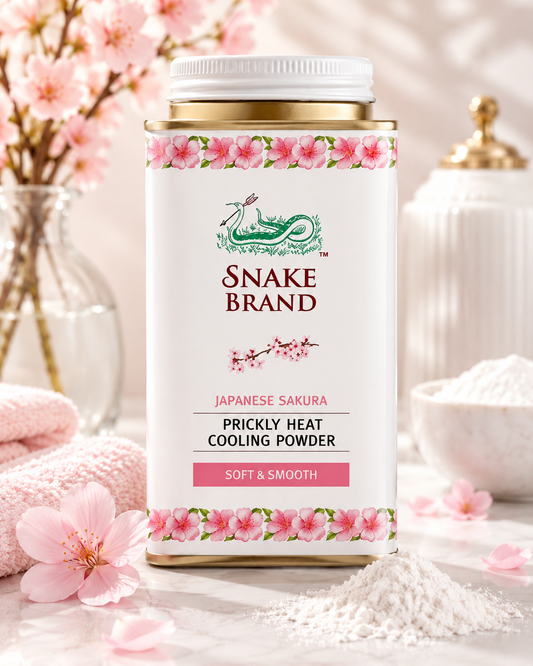 Snake Brand Japanese Sakura Prickly Heat Cooling Powder Soft & Smooth 140g