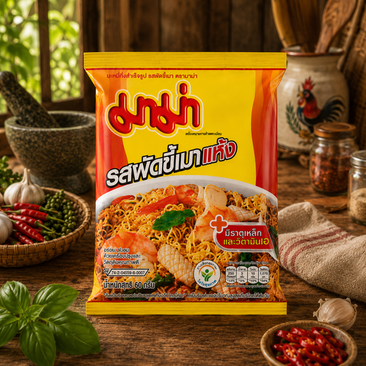 MAMA Instant Noodles Pad Kee Mao Stir-Fried Flavor 60g x 6 Pack | มาม่า บะหมี่กึ่งสำเร็จรูป รสผัดขี้เมาแห้ง 60 ก. แพ็ค 6