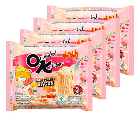 MAMA Oriental Kitchen Carbonara Bacon Instant Noodles 85g x 4 Pack | มาม่า ออเรียนทัลคิตเชน บะหมี่แห้งกึ่งสำเร็จรูป รสคาโบนาร่าเบคอน 85 ก. แพ็ค 4