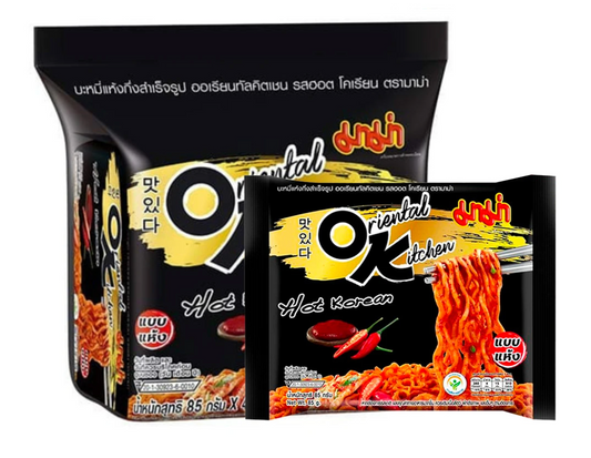 MAMA Oriental Kitchen Hot Korean Dry Noodles 85g x 4 Pack | มาม่า ออเรียนทัล บะหมี่กึ่งสำเร็จรูป สูตรฮอตโคเรียน 85 ก. แพ็ค 4