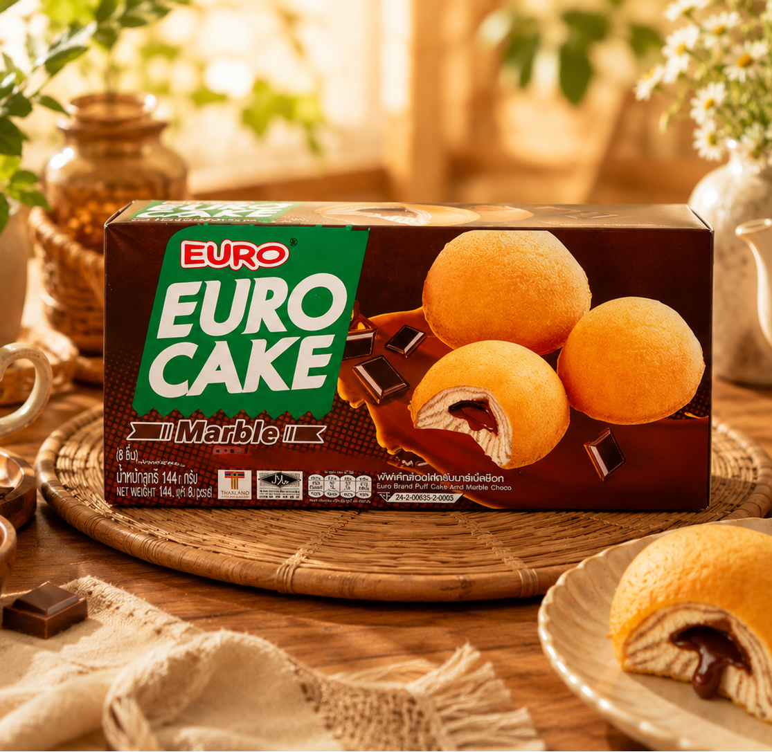 Euro Puff Cake Marble Choco Cream 144g | ยูโร่ พัฟเค้กสอดไส้ครีมมาร์เบิ้ลช็อกโกแลต