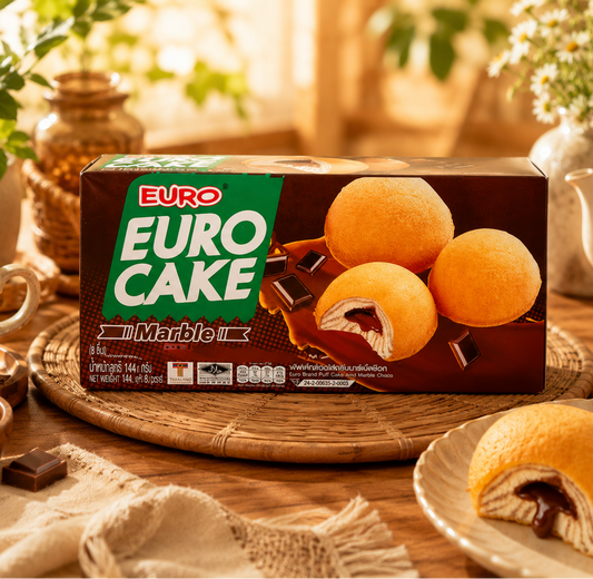 Euro Puff Cake Marble Choco Cream 144g | ยูโร่ พัฟเค้กสอดไส้ครีมมาร์เบิ้ลช็อกโกแลต