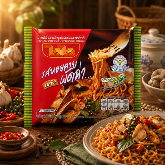 Wai Wai Pad Char Baby Clam Flavor Instant Noodles 60g x 5 Pack | ไวไว บะหมี่กึ่งสำเร็จรูป รสหอยลายผัดฉ่า 60 ก. แพ็ค 5