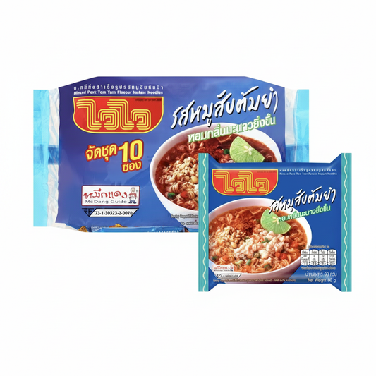 Wai Wai Minced Pork Tom Yum instant noodles 60g x 10 pack, blue packaging